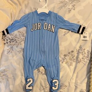 Jordan Light Blue Pinstripe Baby Footie with White Accents